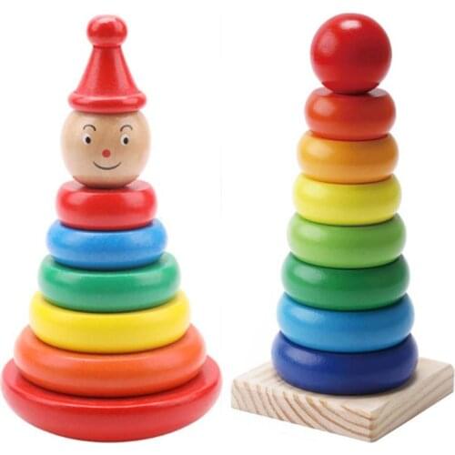 Toddler Tumbler Rainbow Tower Baby Wooden Large Rainbow Tower Colorful Rings Children Stacking Rings Baby Stacked Toys