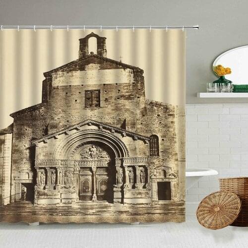 European Moroccan Decorative Shower Curtain Set Vintage Architectural Design Bathroom Waterproof Polyester Curtains With Hook