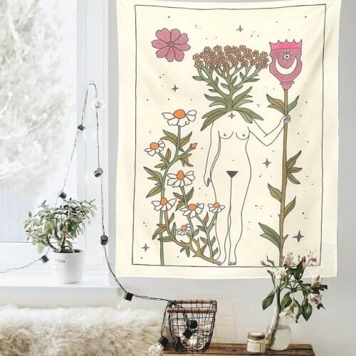 Tarot Card Tapestry Sun Moon Star Wall Hanging Astrology Divination Witchcraft Sun Moon Goddess Decor plant flower Tapestry