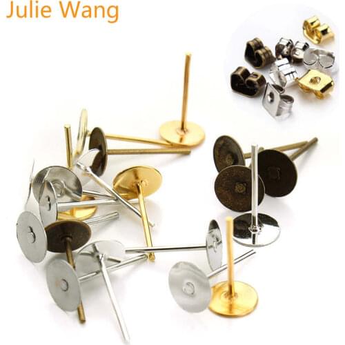 Julie Wang 50PCS 4/6/8/10mm Earring Post Stud Earrings Base For Women Men Gold Bronze White K Earrings Findings Jewelry Making