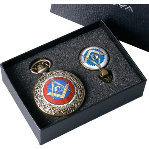 2020 New Arrival Freemasonry Free Masonic Pocket Watch Set Necklace Pendant Watches BOX Best Gift Set for Men Women Dropshipping