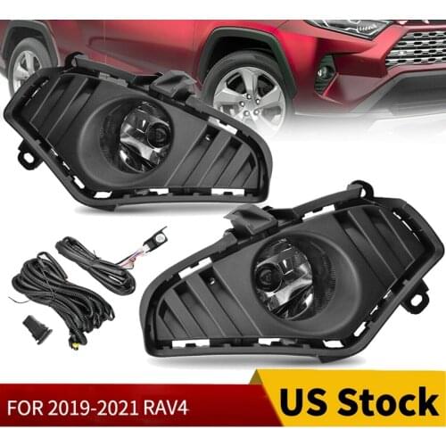 Car Front Bumper Fog Light Driving Lamp Kit Bezel Covers & Harness Switch for 2019 2020 2021 Toyota RAV4