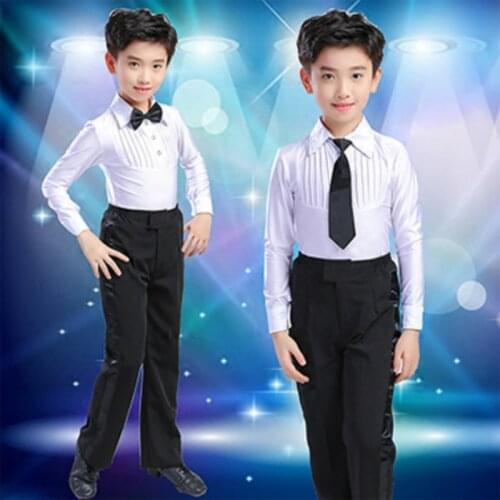 2019 ballroom boy Latin dancing tango desigual competition suit childrens professional dance wear boy salsa shirt +dance pants