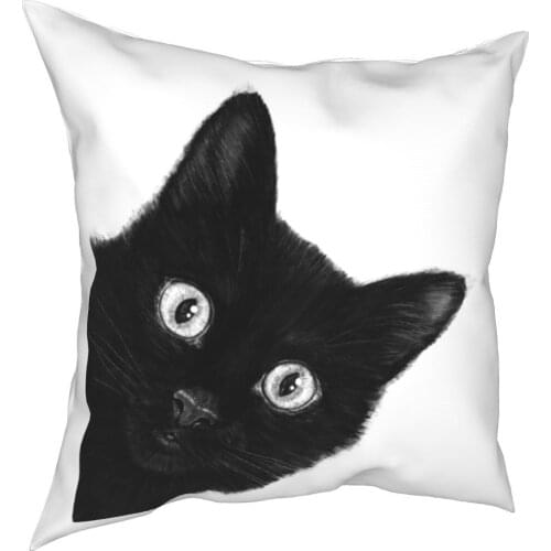 Nice black cat cushion cover Polyester cushion cover Decor Kitty Animal lover throw pillow case cover Seat Zipper 45X45cm