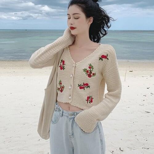 Summer Crop Top Korean Fashion Casual Knitted t Shirt Women Clothes Embroidery Vintage Thin Tee Shirt Female Elegant Long Sleeve