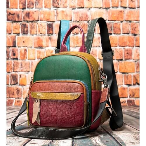 Luufan Womens Mini Backpack Luxury Leather Backpack Retro stitching color Bagpack Small School Bags for Girls