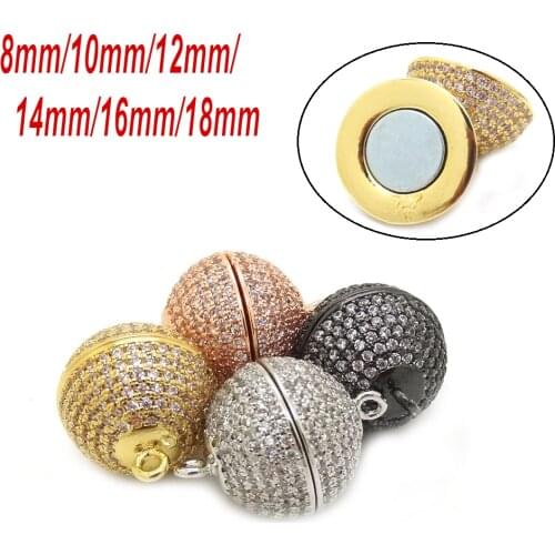 New Multicolor 12mm Micro Pave Cubic Zirconia Magnetic Clasp & Hook Round Bead For Pearl Necklace Bracelet Jewelry Accessories