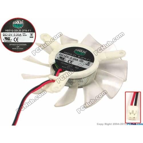 Master A6010-33CB-2FN-F1 DC 12V 0.20A 55x55x10mm Cooling Fan