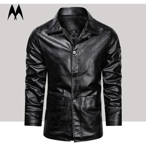 Mens Autumn lapel Leather Jackets 2021 New Fashion Motorbiker PU Jacket Men Casual Solid Color Button Coats High Quality Clothin