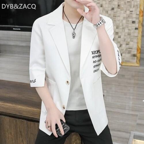 DYB&ZACQ Mens Coat 2021 New Seven-quarter Sleeve Small Suit Fashion Half Sleeve Jacket Thin Handsome Short Sleeve Slim Suit