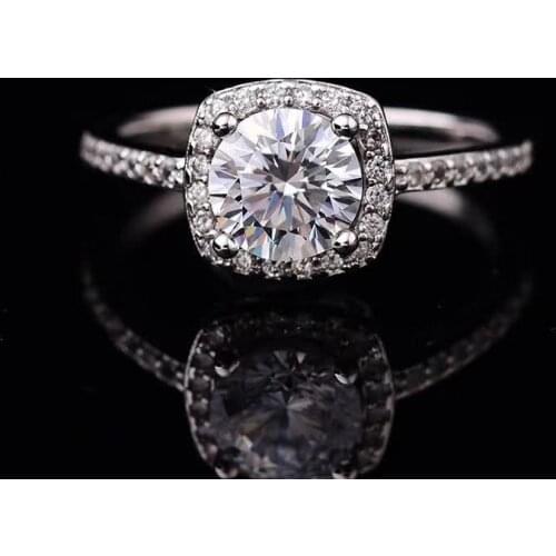 Moissanite Wedding Rings 0.5ct-2ct Micro-mosaic Square S925 Sterling Silver White Gold Plated Women Fine Jewelry