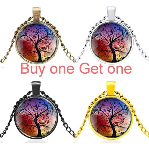 The Tree of Life Glass Dome Charms Necklace Men Women Metal Pendant Jewelry Gift