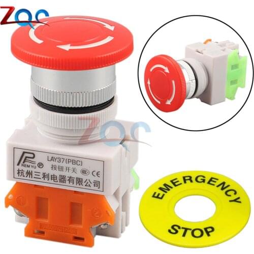Red Mushroom Cap 1NO 1NC DPST Emergency Stop Push Button Switch AC 660V 10A Switch Equipment Lift Elevator Latching Self Lock