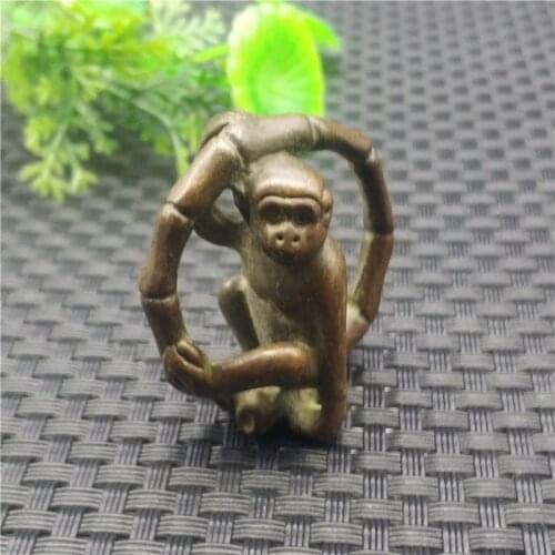 Solid Hand Carved Copper Monkey Rolling Ring Hanging Piece Small Ornament Chinese Zodiac Pendant Monkey Key Buckle Pendant