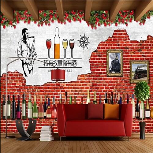 Milofi manufacturers custom European and American retro I have a story you have wine? Beer bar background wallpaper mural
