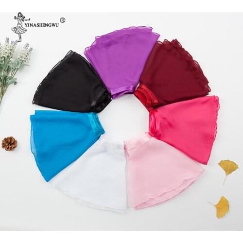 Girls Ballerina Sheer Wrap Ballet Tutu Dress Kids Dance Skate Over Scarf Dancewear With Tie Waist Chiffon Dance Skirt Multicolor