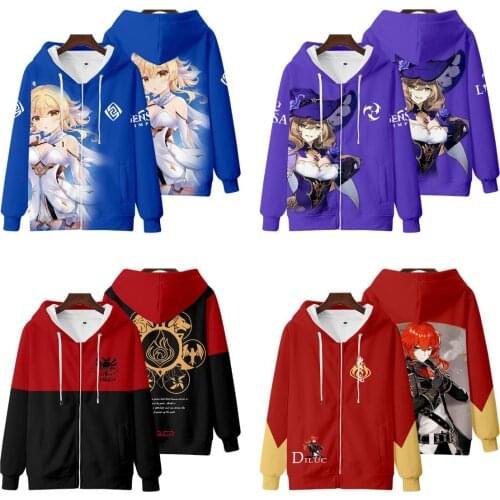 Anime Genshin impact Cosplay Sweatshirt adult children Street casual cartoon zipper coat Hoodie