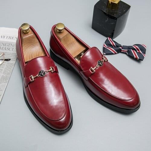 Korean Style Designer Men Casual Leather Shoes Red Classic Dress Shoes Male Luxury Big Size 48 Comfortable Slip On Man Loafers