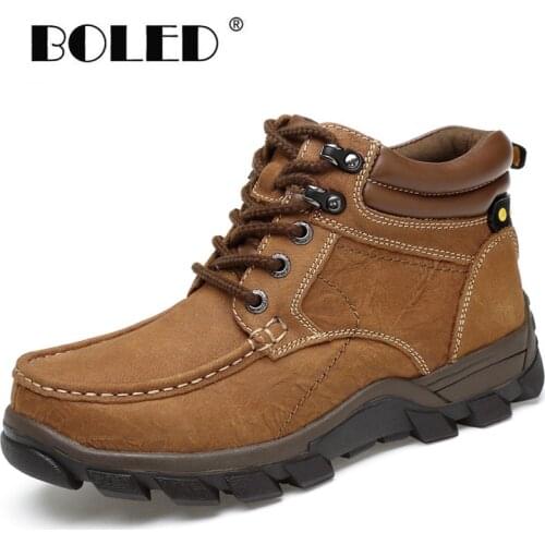 Plus Size Outdoor Men Winter Boots Warm Comfortable Retro Ankle Snow Boots Handmade Natural Leather Men Shoes Dropshipping