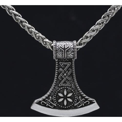 Viking Mammen Odin Symbol Rune Horror Peru Necklace Colo Axe Pendant Necklace Metal Chain Nordic Talisman Clear Details