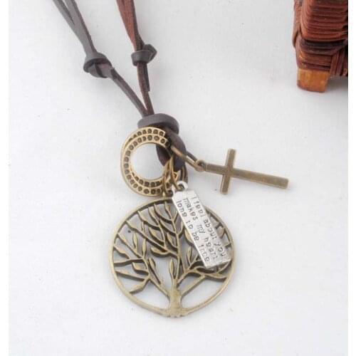 Fashion handmade leather vintage tree pendants & necklaces men jewelry for women men necklace