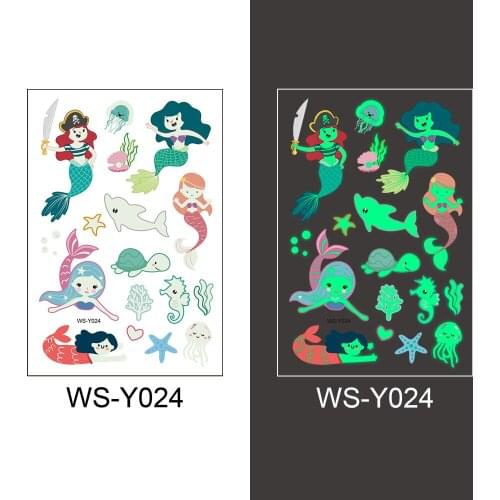 Waterproof sweaty green unicorn mermaid pirate kids temporary tattoo stickers luminous cartoon tattoo stickers