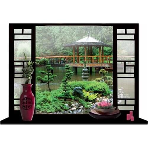 Occident style fake window mural Garden landscape 3d wall art vinyl stickers home decoration scenery poster wallpaper 70*50cm