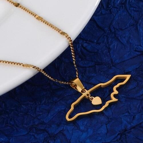 Stainless Steel Jamaica Map Pendant Necklaces Trendy Women Heart Chain Jewelry