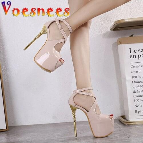 Voesnees Sandals Women 2021 Summer Waterproof Platform Metal Heel Super High Heels Stiletto Plus Size Sexy Female Catwalk Shoes