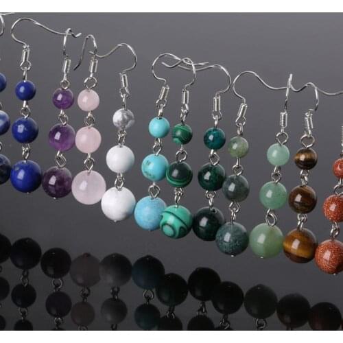 Wholesale New Arrival 6mm+8mm+10mm Earrings for Women Natural Tiger Eye Beads Stone Dangle Long Lady Earrings Jewelry