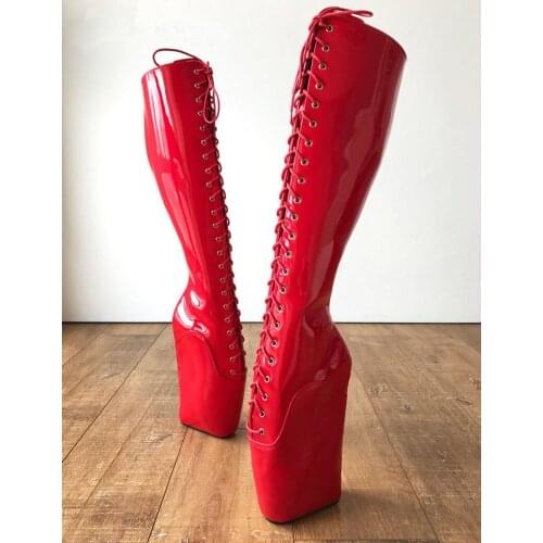 Red Ballet Wedges Boots Women Zip Fashion 2019 Lace Up Knee High Long Women Boots Platform Goth Heels Size 44 Large Size