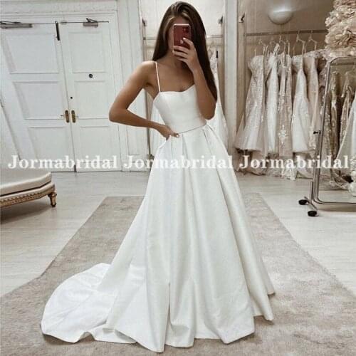Jormabridal Spaghetti Straps Beach Wedding Dresses Vestido Noiva Praia Custom Satin White Boho Bridal Gowns A-line Bride dress