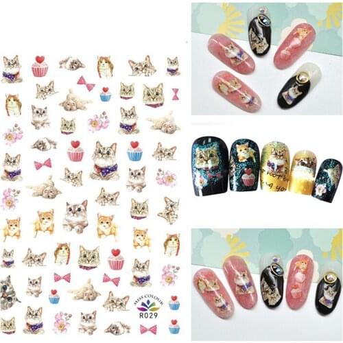 3D Nail Sticker Autumn Fashion Small Compact Adhesive Sticker Cake Bow Cute Cat Love Stickers for Manicure Nail Art Decoration