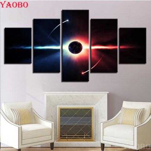 5 Pieces Outer Space Planet Universe Diamond Embroidery Diamond Painting Cross Stitch 5D DIY Full Round Mosaic Kit Home Decor