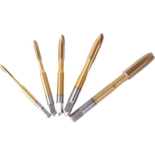 2020 Hot 5pcs Titanium Coated Screw Thread Plug Tap HSS Spiral Flute Metric Machine Screw Tap Drill Set M3/M4/M5/M6/M8