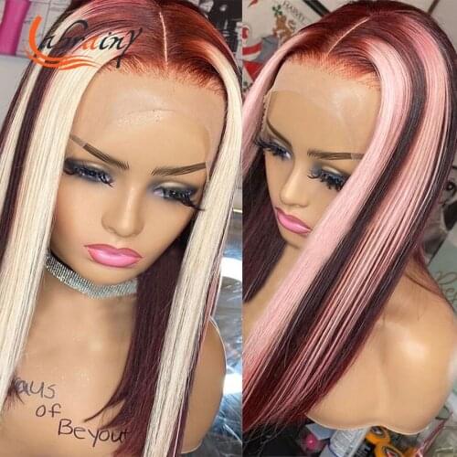 613 Highlight Ombre 99J Pink 13X6 Hd Lace Frontal Human Hair Wig 40 Inches Red Burgundy Blonde Transparent Lace Front Wigs Full