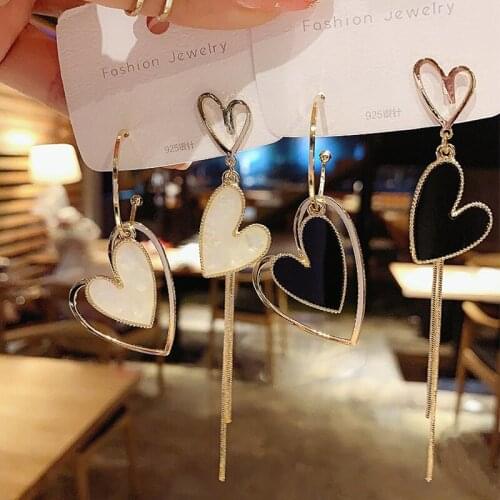 New jewelry asymmetric love tassel fashion net red heart-shaped long female earrings Boho Earrings Earrings For Women