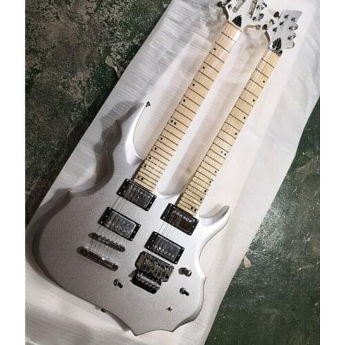 Free shipping double neck head 6 strings guitar 12 strings sliver guitar,tremolo bridge,HH pickups,mahobany body