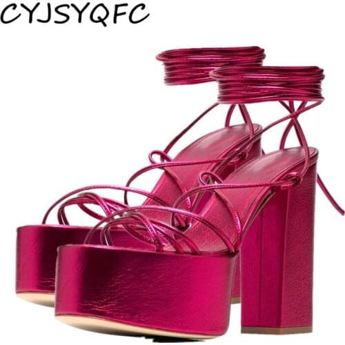 CYJSYQFC Sexy Platform Sandals For Women Summer Peep Toe High Block Heels Shoes Snake Pattern Leather Cross Strap Lady Shoes
