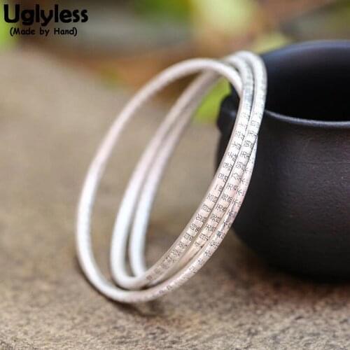 Uglyless Solid 999 Pure Silver Bangles for Women Heart Sutra Buddhistic Gifts Fine Jewelry 3 Circles Crossed Silver Bangle BA748