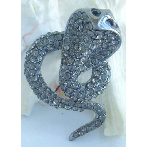 Black Tone Gray Crystal Rhinestone Snake Brooch Pin EE04970C6