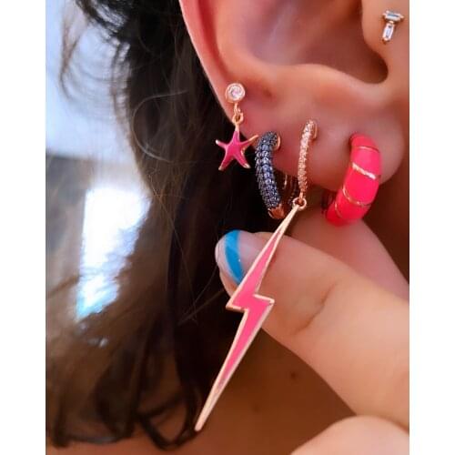Long lightning bolt charm hoop earring candy Neon enamel colorful fashion jewelry