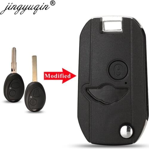 Jingyuqin 10pcs Modified Flip Remote Key Replacement Shell Case Fob 2 Buttons For BMW Mini One Cooper R50 R53 Blank Key