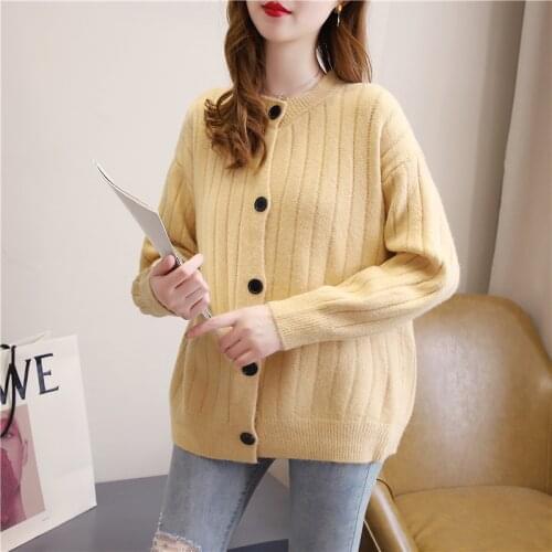 4 Colors Cardigan Knitted Sweater Women 2021 Fashion Autumn Winter Loose Round Neck Long Sleeve Solid Sweaters Coat Women