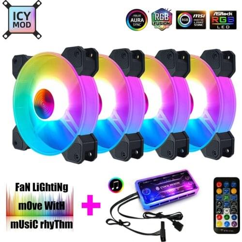 Coolmoon 12CM RGB Fan 120mm A-RGB FAN 5V Music Rhythm Controller A-RGB Chassis AURA SYNC Water Cooler Custom For Mod Quiet Fan
