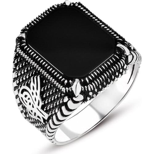 Black Simple Claw Tuğra Engraved Silver Men 'S Ring