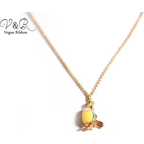 Cute Enamel Bird Pendent Necklace Flower Bird Necklace Gold Chain Friend Necklace jewellery 2019 New Arrival