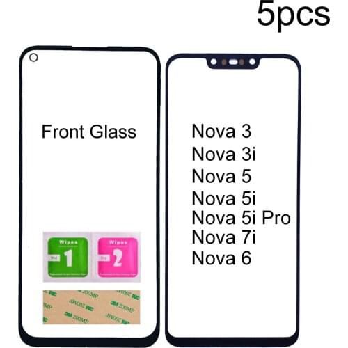5Pcs For Huawei Nova 6/7i/3/3i/5/5i Pro Front Glass Panel (No touch Screen) Outer Glass Cover Assembly Parts