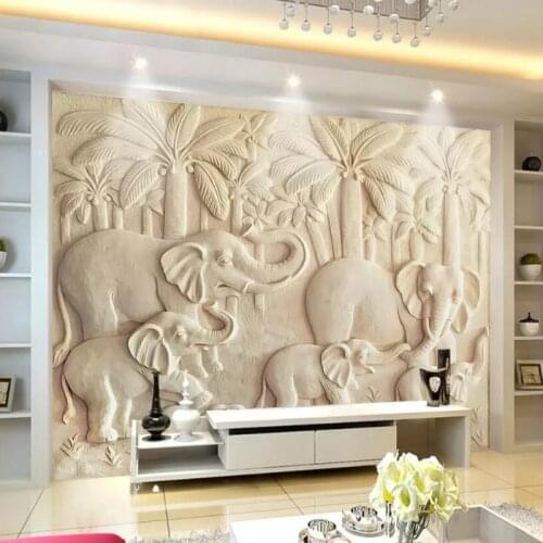 Sandstone relief embossed Southeast Asian elephant Mural Wallpaper for TV Backdrop Painting Living Room Bedroom Wallpapers 3D