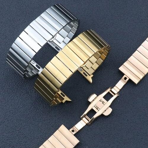 Greatest Quality solid Watchband For Apple watch band Butterfly buckle 38 40mm 42 44 mm Stainless steel 304 Watch Strap Gold